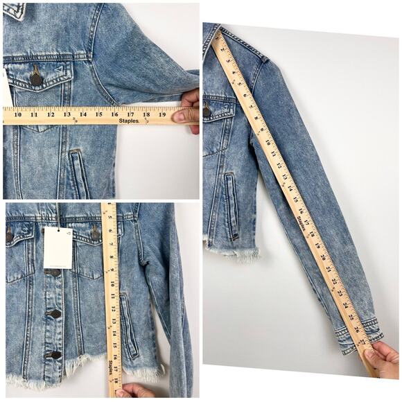 HIDDEN Women’s XS Denim Jacket Light Wash Distressed Raw Hem Size Small Cropped - Picture 6 of 12
